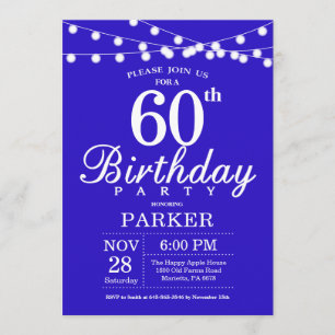 60th Birthday Invitation Royal Blue