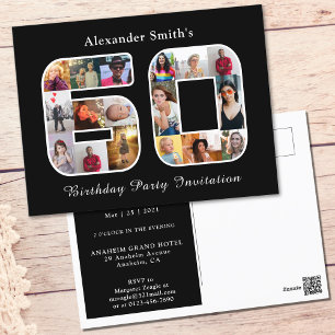 60th Birthday Invitation Sixty Photo Black White Postcard