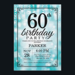 60th Birthday Invitation Teal Glitter<br><div class="desc">60th Birthday Invitation with Teal String Lights with Teal Glitter Background. Teal Birthday. Adult Birthday. Men or Women Bday Invite. 13th 15th 16th 18th 20th 21st 30th 40th 50th 60th 70th 80th 90th 100th, Any age. For further customisation, please click the "Customise it" button and use our design tool to...</div>