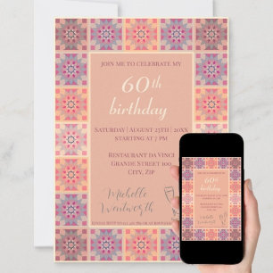 60th Birthday invitation tiles pattern 