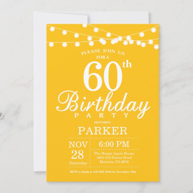 60th Birthday Invitation Yellow (Front)