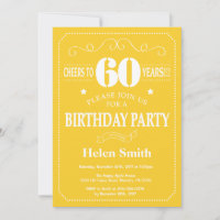 60th Birthday Invitation Yellow and White