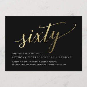 60th Birthday Invitations -  Formal Faux Gold