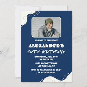 60th birthday invitations Men Photo Simple Blue