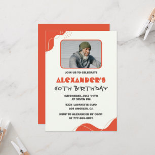 60th birthday invitations Men Red Simple Photo