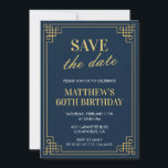60th birthday invitations Men Save the date Navy<br><div class="desc">Elegant 50th birthday invitations Men Save the date Navy Gold chic modern</div>
