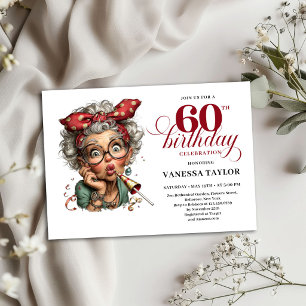60th Birthday Invite Card Quirky Funny Old Lady