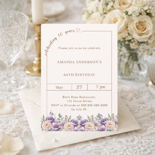 60th birthday ivory lavender florals  invitation