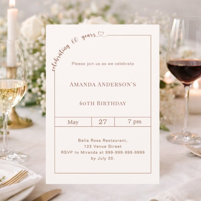 60th birthday ivory simple modern invitation (Creator Uploaded)