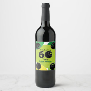 60th Birthday Lawn Bowls Party Gift Wine Label