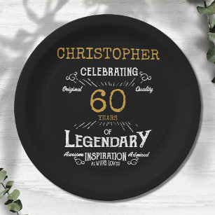 60th Birthday Legendary Black Gold Retro Paper Plate