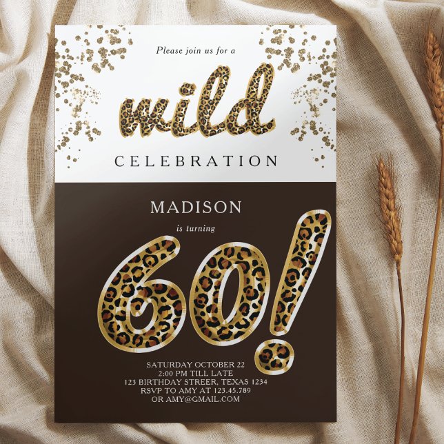 60th Birthday Leopard Foil Balloon Script Invitation (Creator Uploaded)