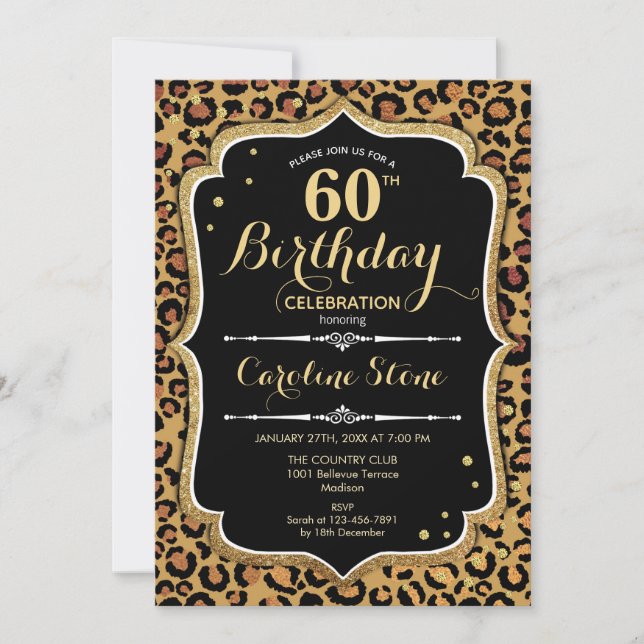60th Birthday - Leopard Print Invitation (Front)