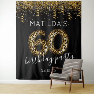 60th Birthday Leopard Print Photo Backdrop Tapestry