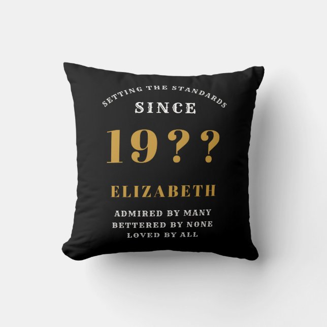 60th Birthday Loved Add Your Name Year Black Gold Cushion (Front)
