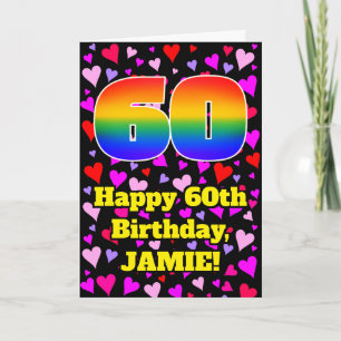 60th Birthday: Loving Hearts Pattern, Rainbow # 60 Card