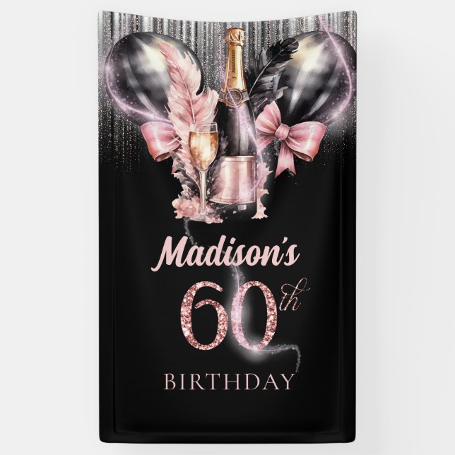 60th Birthday Luxury Rose Wine Party Sign (Vertical)