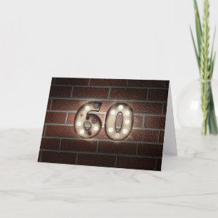 60th birthday-marquee light sign on brick card