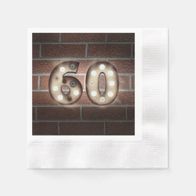 60th birthday marquee sign on brick wall napkin (Front)