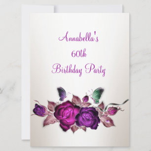 60th Birthday Mauve Pink Roses Floral Art 3 Invitation