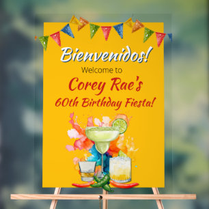 60th Birthday Mexican Fiesta Bienvenidos Welcome Acrylic Sign