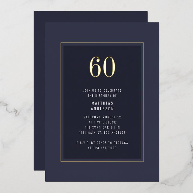 60th Birthday Minimal Elegant Dark Gold Frame (Front/Back)