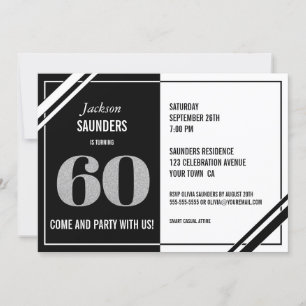 60th Birthday Modern Black and White Party Invitation