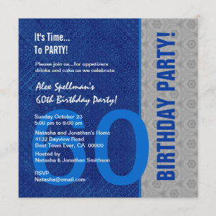 60th Birthday Modern Blue and Silver S303 Invitation