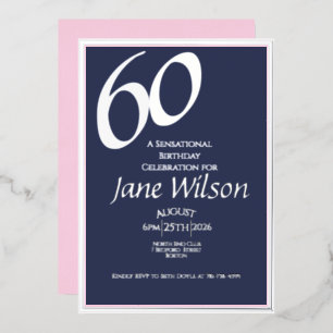 60th Birthday Modern Elegant Silver Foil Navy