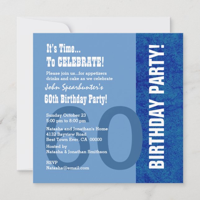 60th Birthday Modern Hues of Blue Funny V002 Invitation (Front)