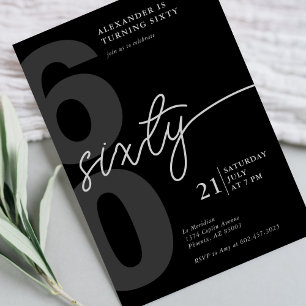 60th Birthday Modern Minimalist Black Grey  Invitation