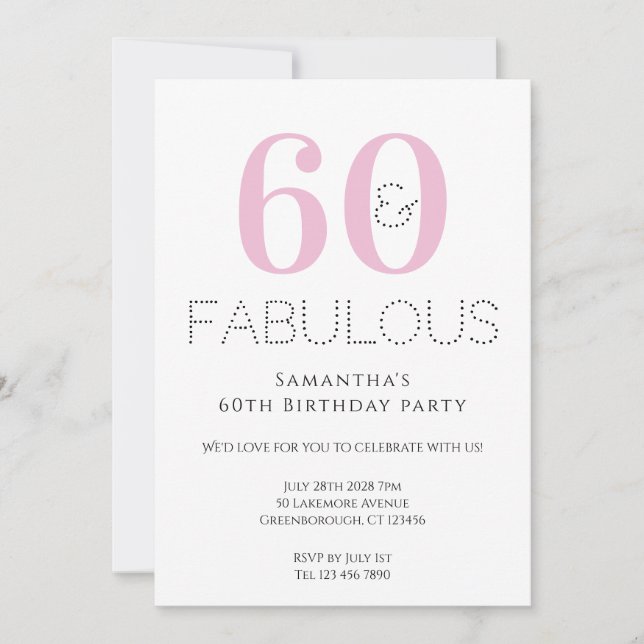 60th Birthday Modern Pink Party Invitation (Front)