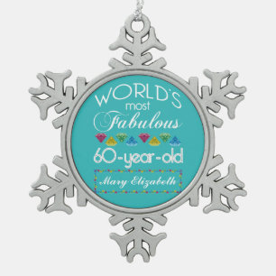 60th Birthday Most Fabulous Colourful Gem Snowflake Pewter Christmas Ornament