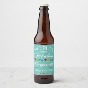 60th Birthday Most Fabulous Colourful Gem Turquois Beer Bottle Label