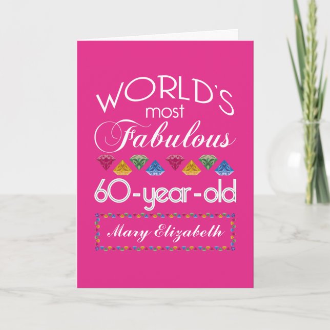 60th Birthday Most Fabulous Colourful Gems Pink Card (Front)