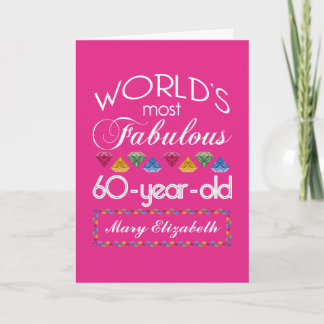 60th Birthday Most Fabulous Colourful Gems Pink Card