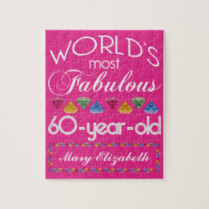 60th Birthday Most Fabulous Colourful Gems Pink Jigsaw Puzzle