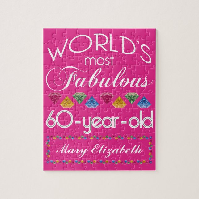 60th Birthday Most Fabulous Colourful Gems Pink Jigsaw Puzzle (Vertical)
