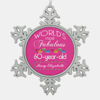 60th Birthday Most Fabulous Colourful Gems Pink Snowflake Pewter Christmas Ornament