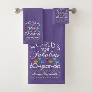60th Birthday Most Fabulous Colourful Gems Purple Bath Towel Set