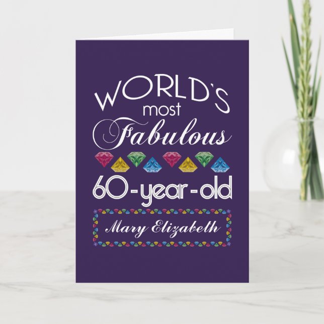 60th Birthday Most Fabulous Colourful Gems Purple Card (Front)