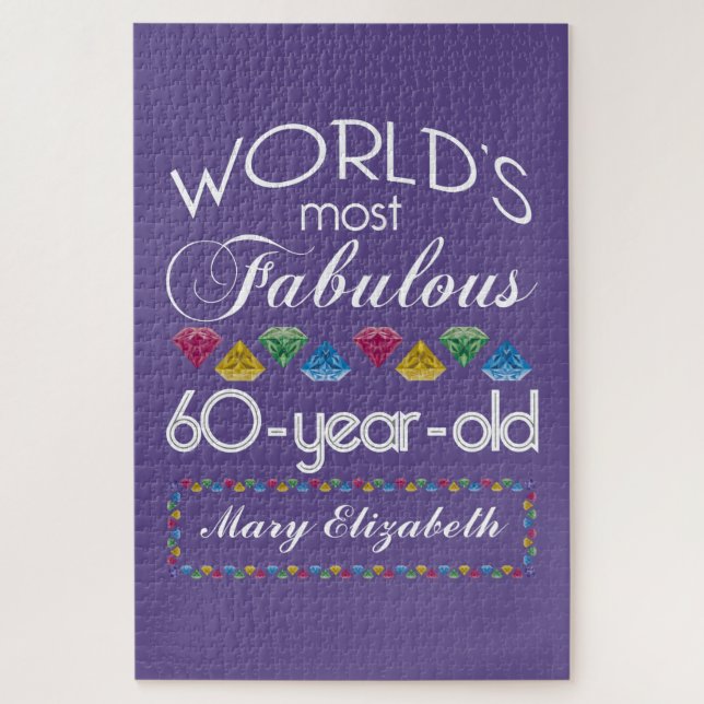 60th Birthday Most Fabulous Colourful Gems Purple Jigsaw Puzzle (Vertical)