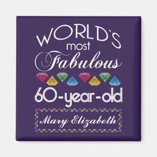 60th Birthday Most Fabulous Colourful Gems Purple Magnet