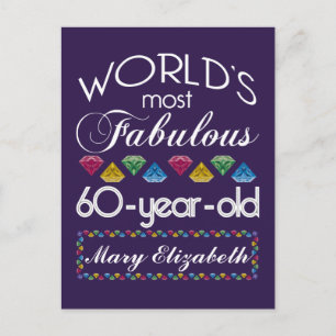 60th Birthday Most Fabulous Colourful Gems Purple Postcard