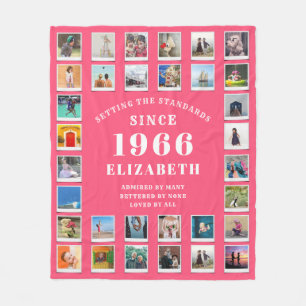 60th Birthday Mother Family Photo collage Pink Fleece Blanket