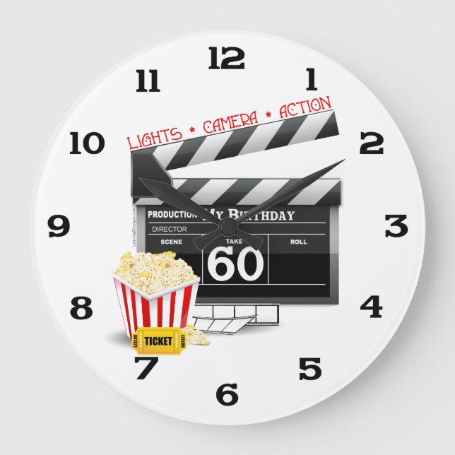 60th Birthday Movie Theme Large Clock (Front)