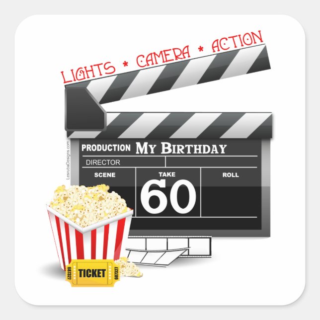 60th Birthday Movie Theme Square Sticker (Front)