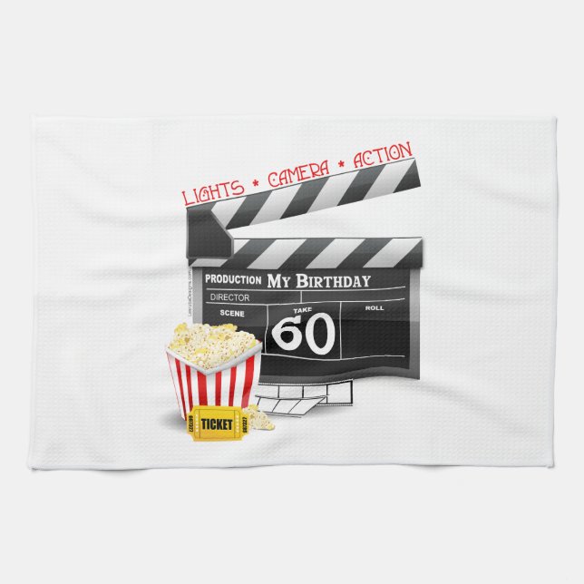 60th Birthday Movie Theme Tea Towel (Horizontal)