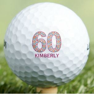 60th Birthday Mum Gift – Elegant Pink Floral Golf Balls