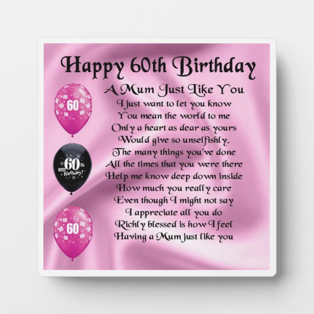 60th Birthday Mum Poem Plaque (Front)